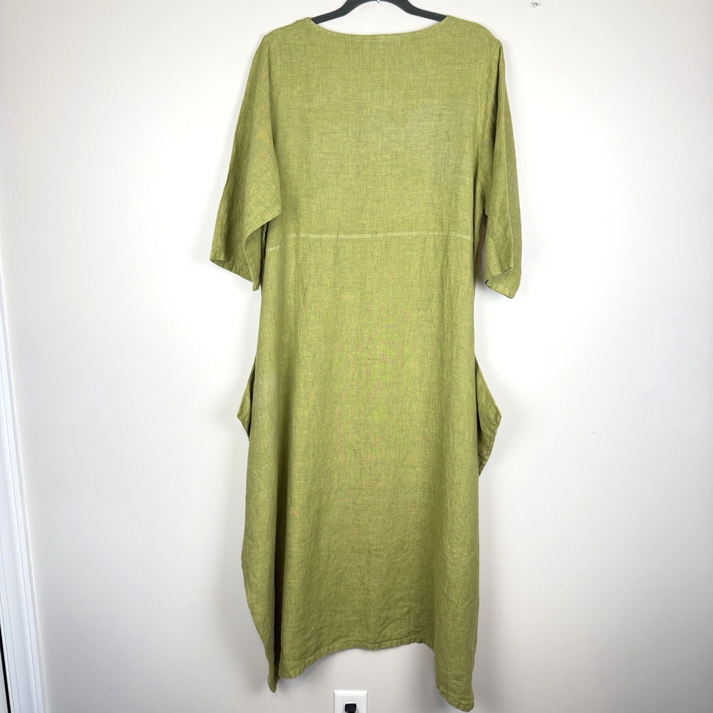 Bryn Walker 100% Linen Maxi Dress Women M Olive Oversized Minimalist Lagenlook - Picture 2 of 8